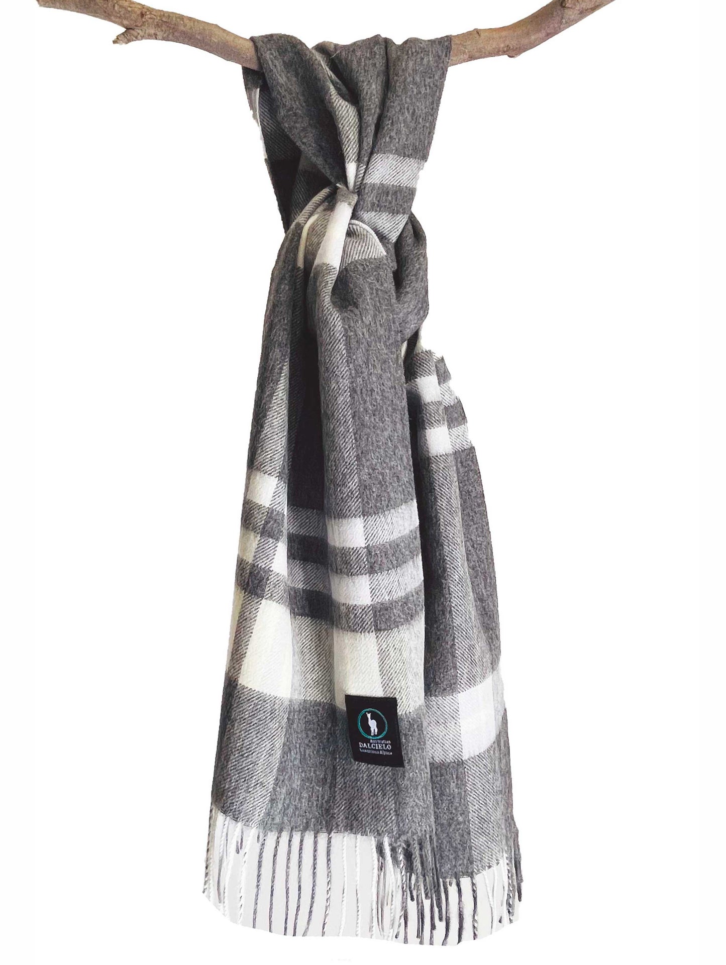 Dalcielo Alpaca Grey/Blue Check Scarf