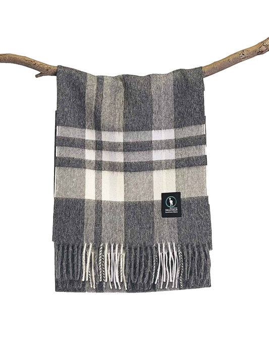 Dalcielo Alpaca Grey/Blue Check Scarf