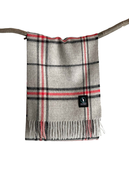 Dalcielo Alpaca Scarf Grey/Red Check