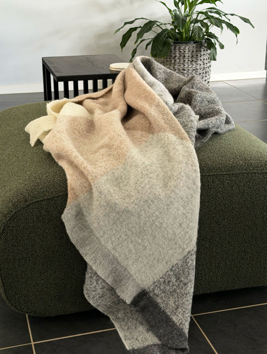 Natural Block Brushed Alpaca Throw