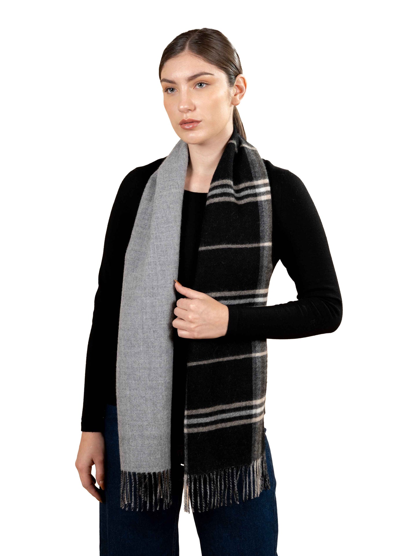 Double Sided Alpaca Check Scarf