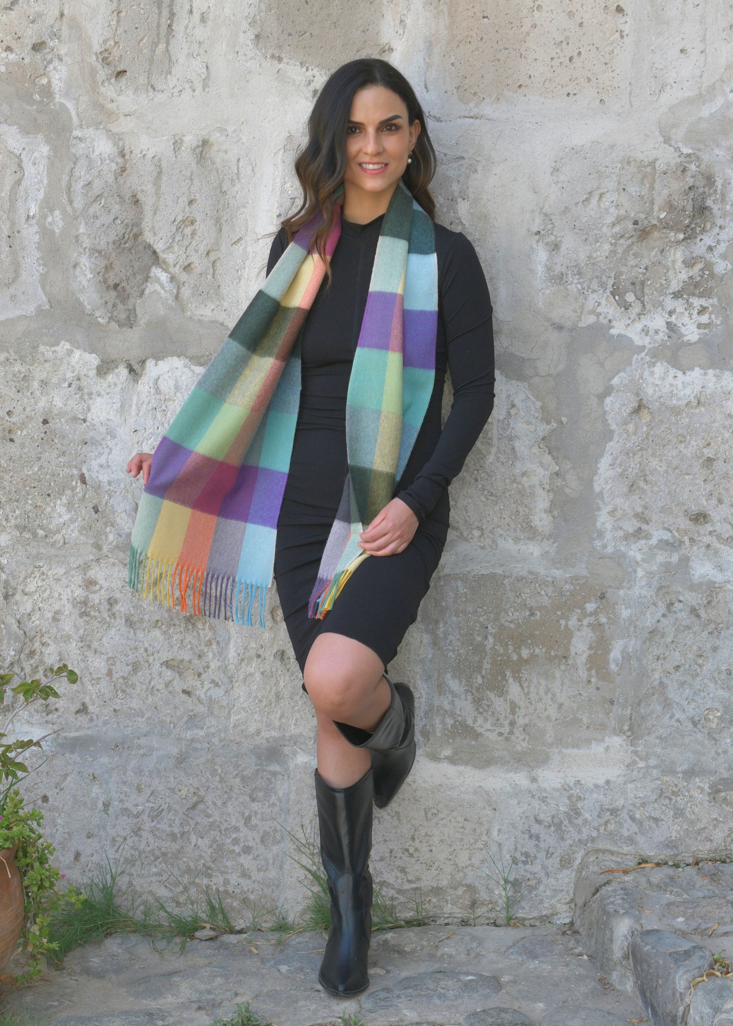 Dalcielo Alpaca Rainbow Check Scarf