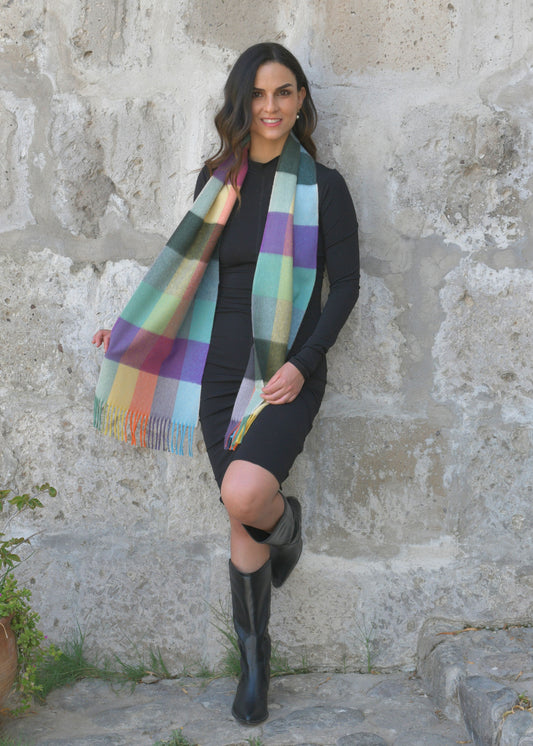 Dalcielo Alpaca Rainbow Check Scarf