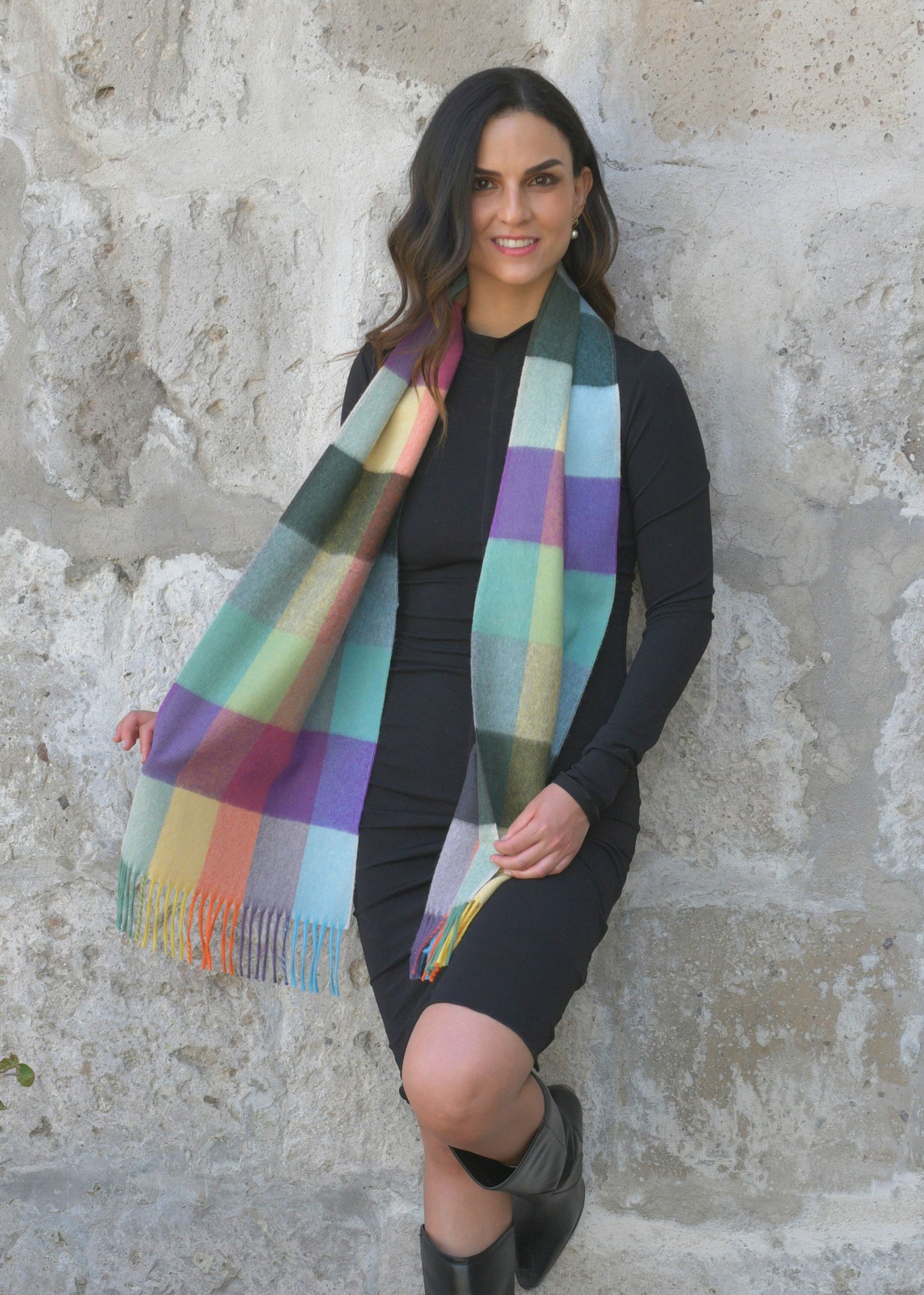 Dalcielo Alpaca Rainbow Check Scarf