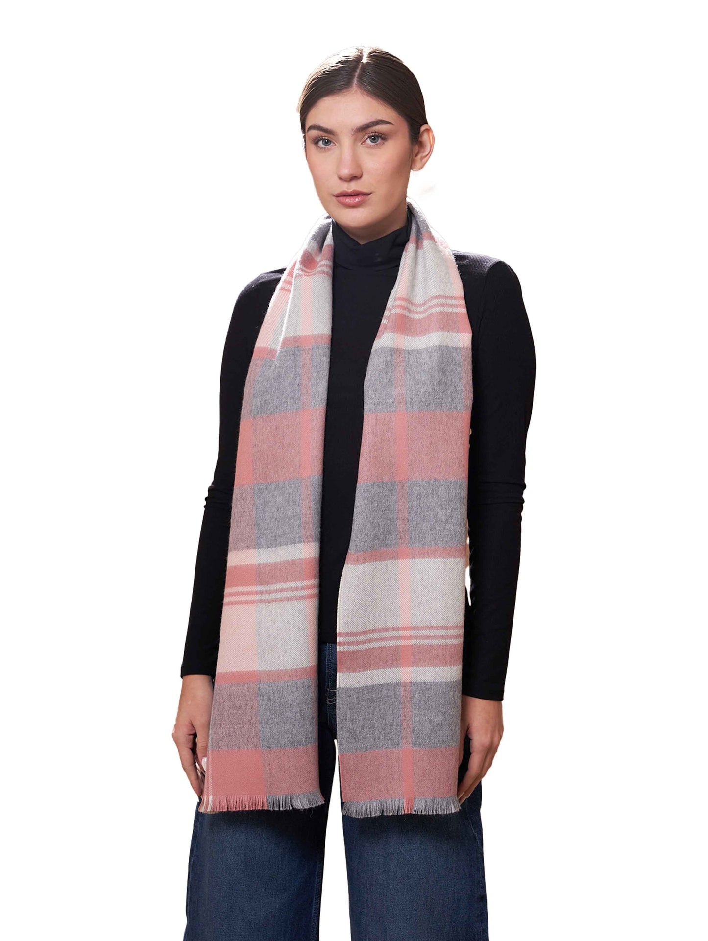 SHORT FRINGE PLAID SCARF