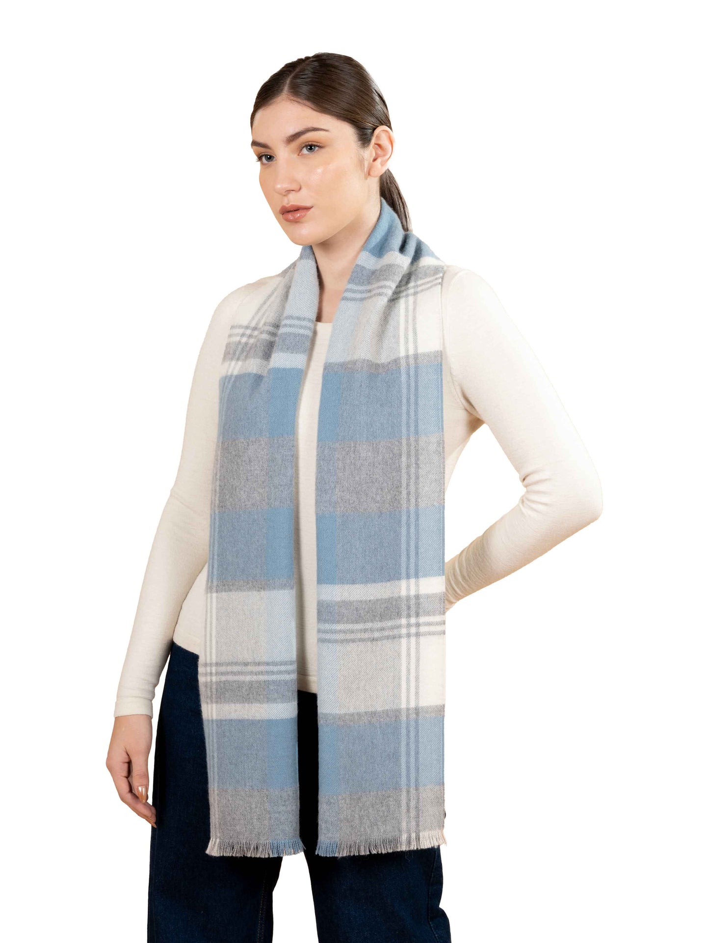 SHORT FRINGE PLAID SCARF