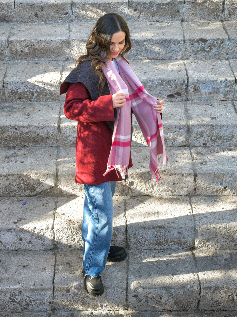 Dalcielo Alpaca Pink Check Scarf