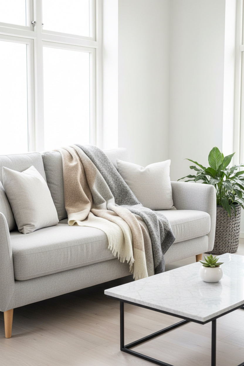 Natural Block Brushed Alpaca Throw